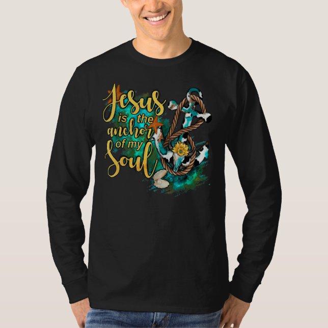 Camiseta Leopard Sunflower Jesus É A Âncora Da Minha Alma C (Frente)