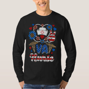 Camiseta Leopard Sunflower VA Enfermeira Americana Bandeira