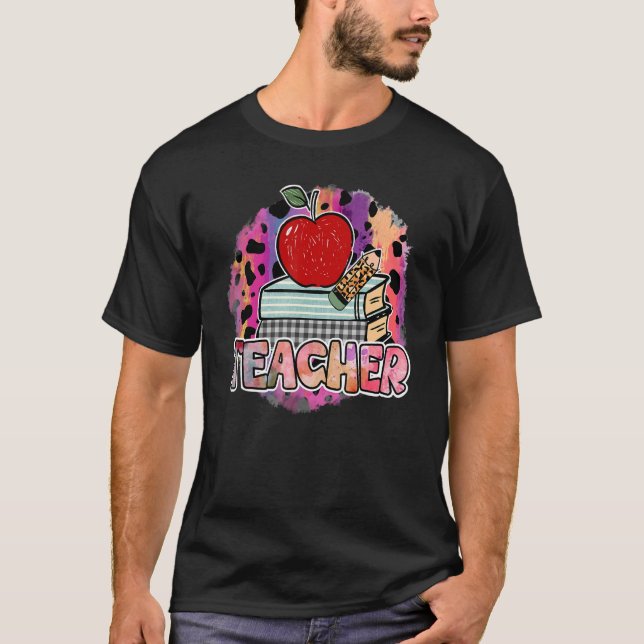 Camiseta Leopard Teacher Back To School Apple Appreciation  (Frente)