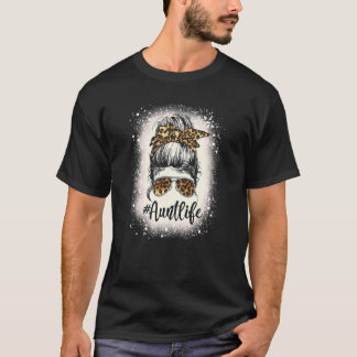 Camiseta Leopard Tia Vida Mensagem Bun Auties Rapariga Mães