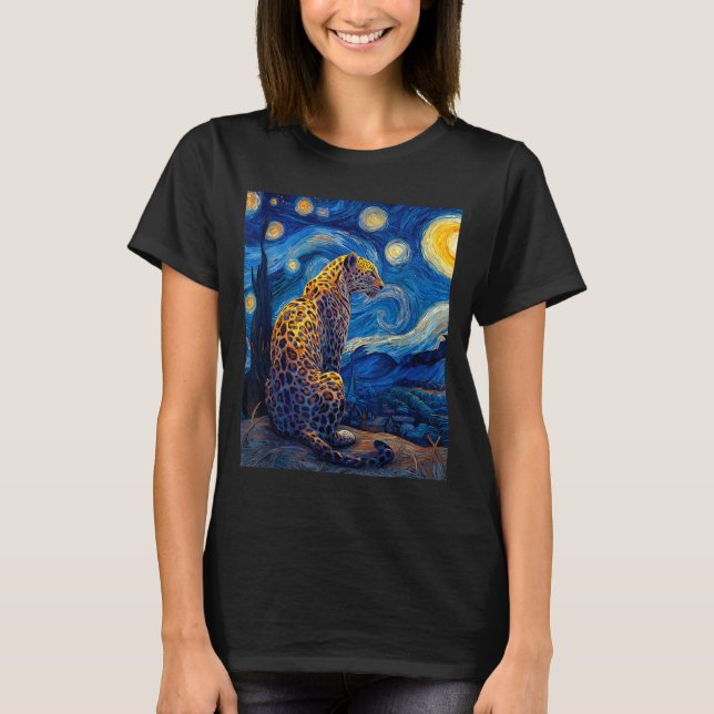 Camiseta Leopard - Van Gogh Style Starry Night Funny Graphi (Frente)