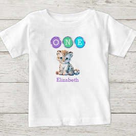 Camiseta Leopardo 1º Aniversário um com nome roxo