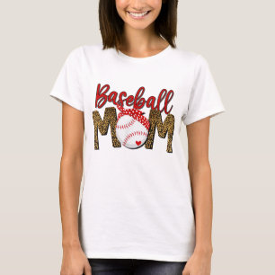 Camiseta Leopardo Baseball Mãe Dia de as mães Banda Vermelh