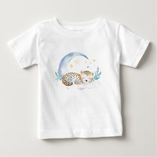Camiseta Leopardo bebê bonito na lua -
