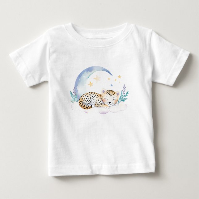 Camiseta Leopardo bebê bonito na lua - (Frente)