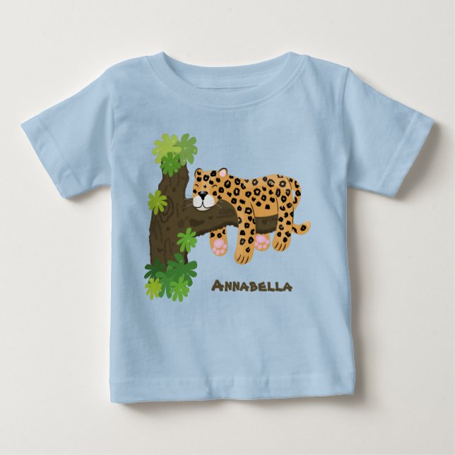 Camiseta Leopardo bonito dormindo em desenho animado de árv (Frente)