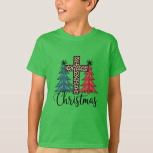 Camiseta Leopardo Cruz Árvores de Natal Cristão
