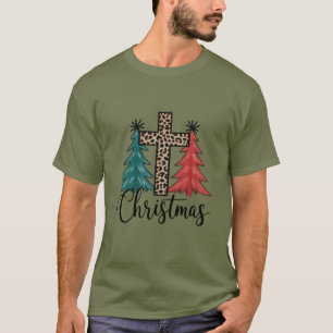Camiseta Leopardo Cruz Árvores de Natal Cristão