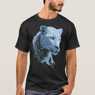 Camiseta Leopardo-da-neve Cósmico Luxo Arte Animal Abstrata