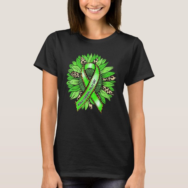 Camiseta Leopardo de Girassol Verde Conscientização da Para (Frente)