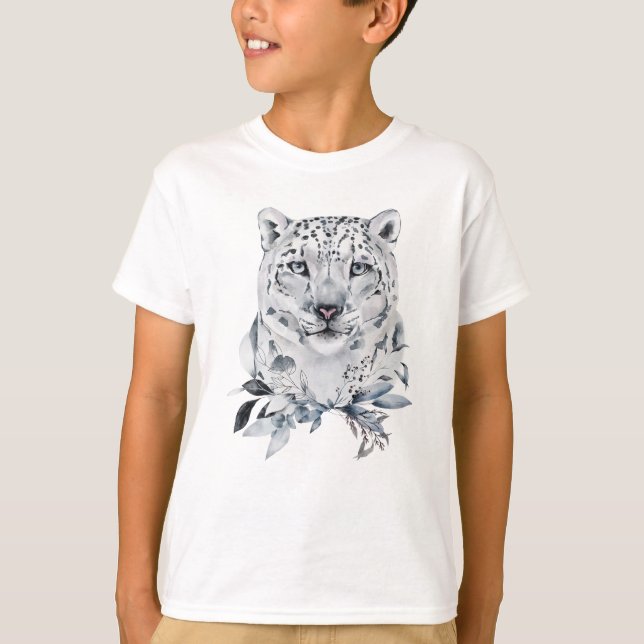 Camiseta Leopardo de Neve, Cor da Água de inverno (Frente)
