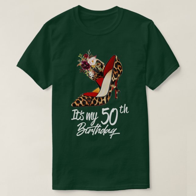 Camiseta Leopardo de salto alto de 50 anos é meu 50º aniver (Frente do Design)