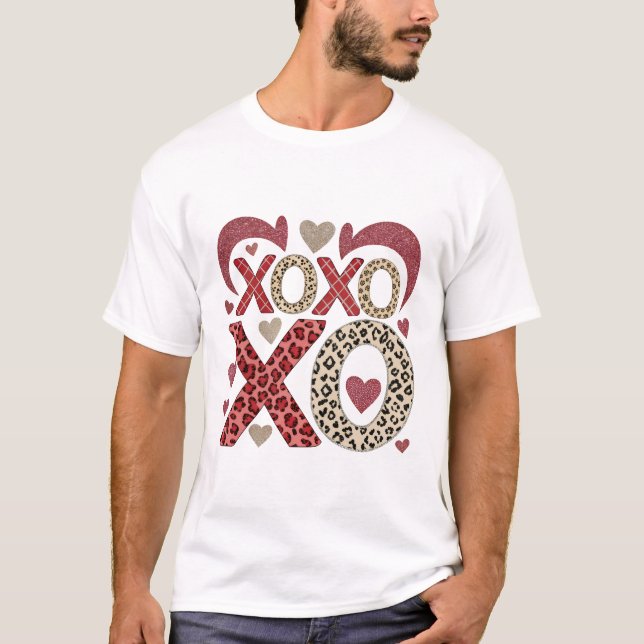 Camiseta leopardo e brilho XOXO Padrão (Frente)