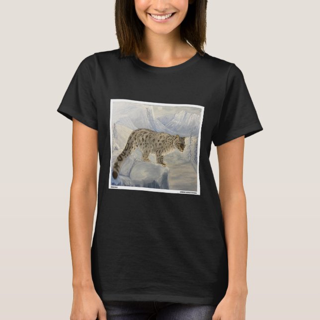 Camiseta Leopardo Em Neve Animais De Pintura De Óleo De Inv (Frente)