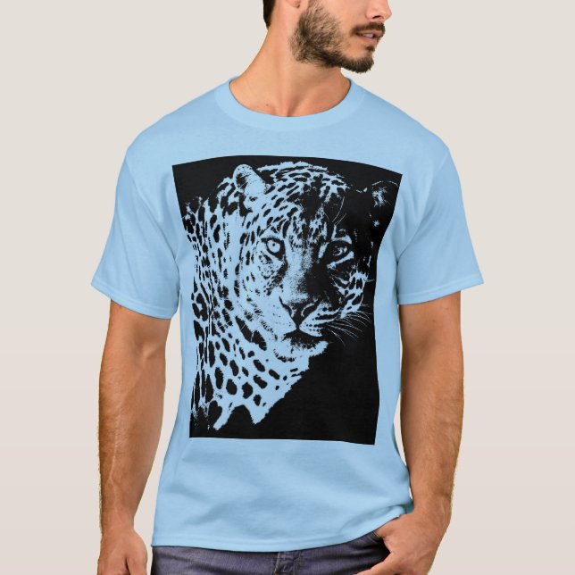 Camiseta Leopardo Face Moderna Pop de Arte Modelo (Frente)