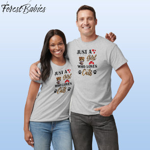 Camiseta Leopardo, Garota Bonita Adora Gatos Impressão Anim