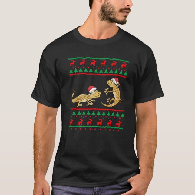 Camiseta Leopardo Gecko Ugly Christmas Sweater Engraçado Li (Frente)