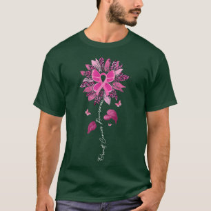 Camiseta Leopardo Girassol Rosa Borboleta Rosa Cancer de Ma
