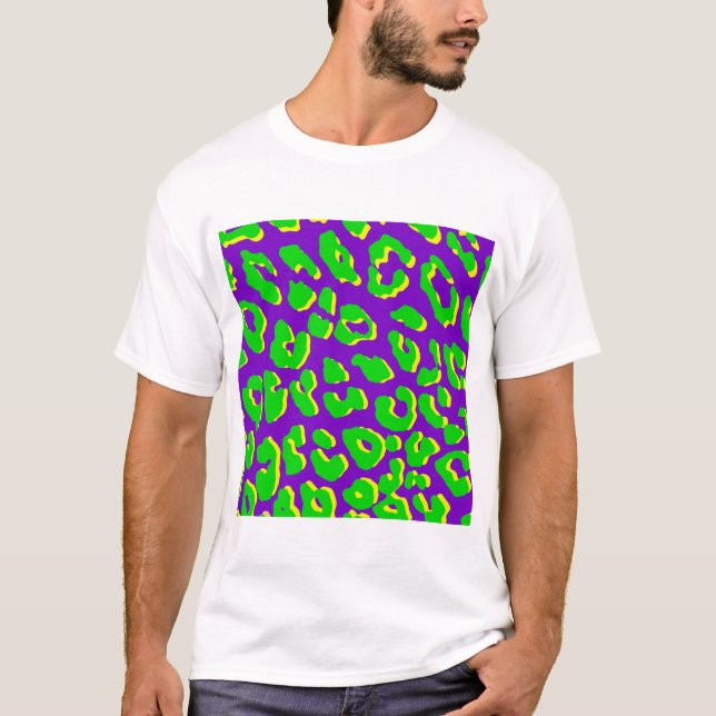 Camiseta Leopardo - Impressão Verde Amarelo Púrpura (Frente)