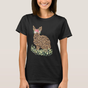 Camiseta Leopardo Imprime Flores de Coelhinhos Meninas Mulh