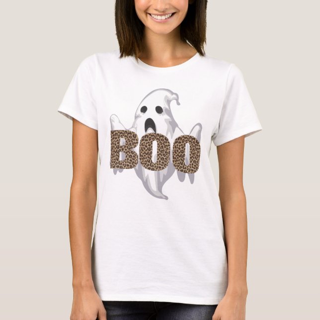 Camiseta Leopardo Imprime Halloween Fantasma Boo Filhos Mam (Frente)