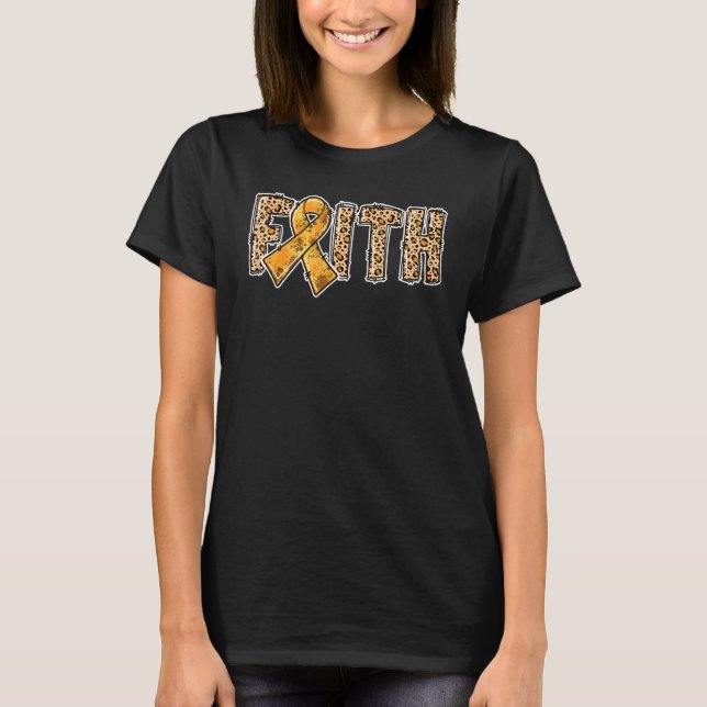 Camiseta Leopardo Imprime Laranja Fé Leucemia Awarene (Frente)