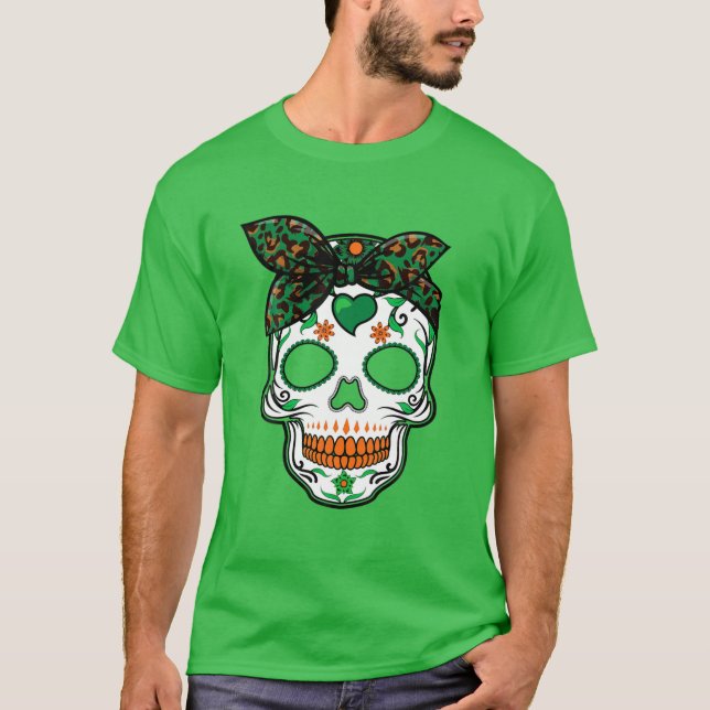 Camiseta Leopardo Imprime o Crânio Irlandês de Açúcar S Mul (Frente)