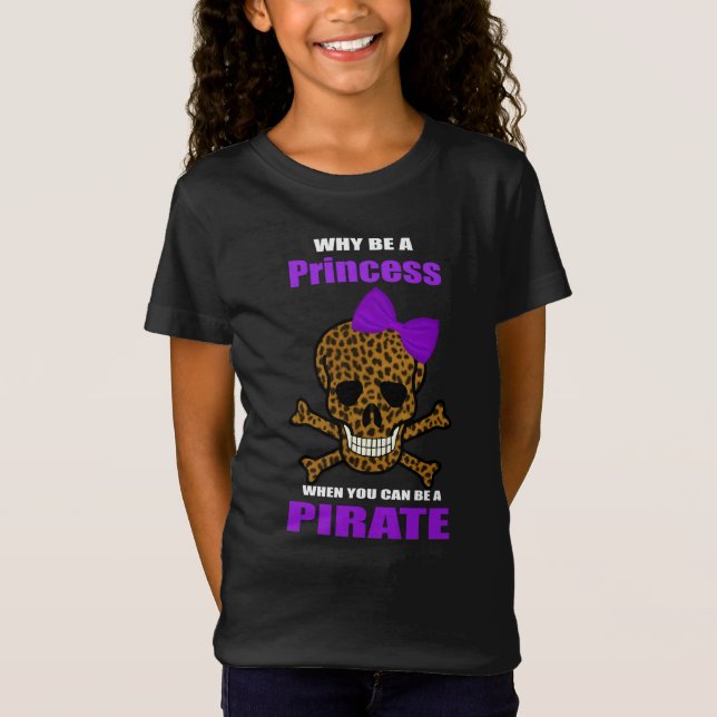 Camiseta Leopardo Imprimir Arco Roxo Pirata Princesa Caveir (Frente)