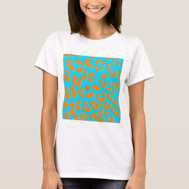 Camiseta Leopardo Imprimir Laranja Azul (Frente)