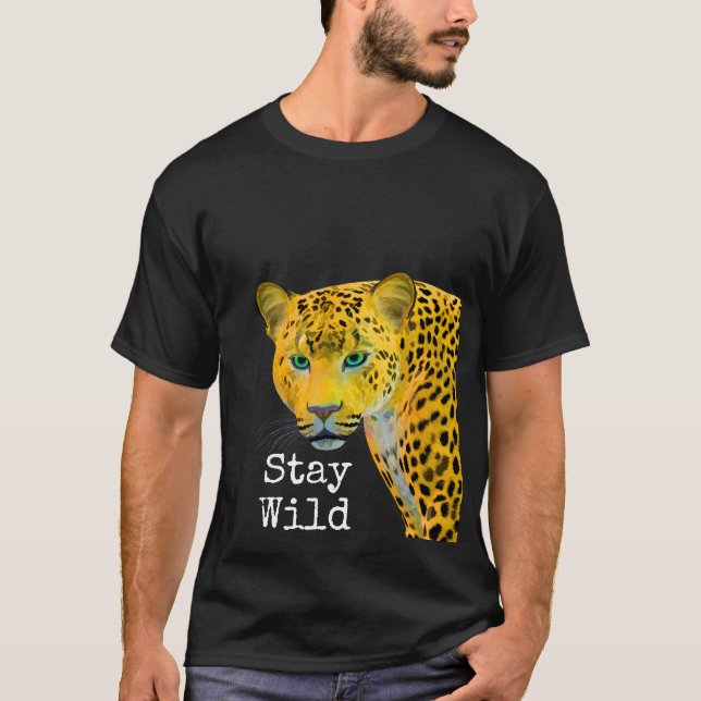 Camiseta Leopardo inspirador fica preto selvagem (Frente)