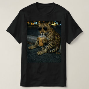 Camiseta Leopardo Legal Com Óculos De Sol Café Gelado