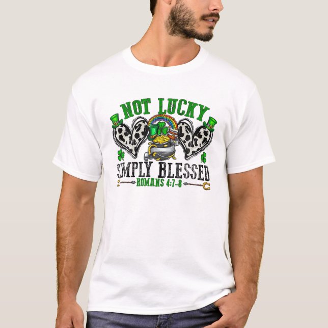 Camiseta Leopardo Não Sortudo Simplesmente Abençoado São Pa (Frente)