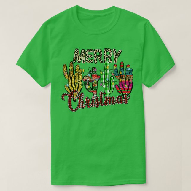 Camiseta Leopardo Natal Luzes Cactus Papais noeis Por Xmas (Frente do Design)