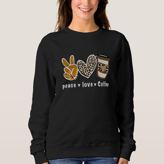 Camiseta Leopardo Paz Amor Café   Bebendo Café   Hipp (Frente)