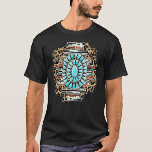 Camiseta Leopardo Serape Turquesa Ocidental Boho Rodeio Cow