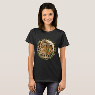 Camiseta Leopardo-verde com folha de ouro de pele com manch