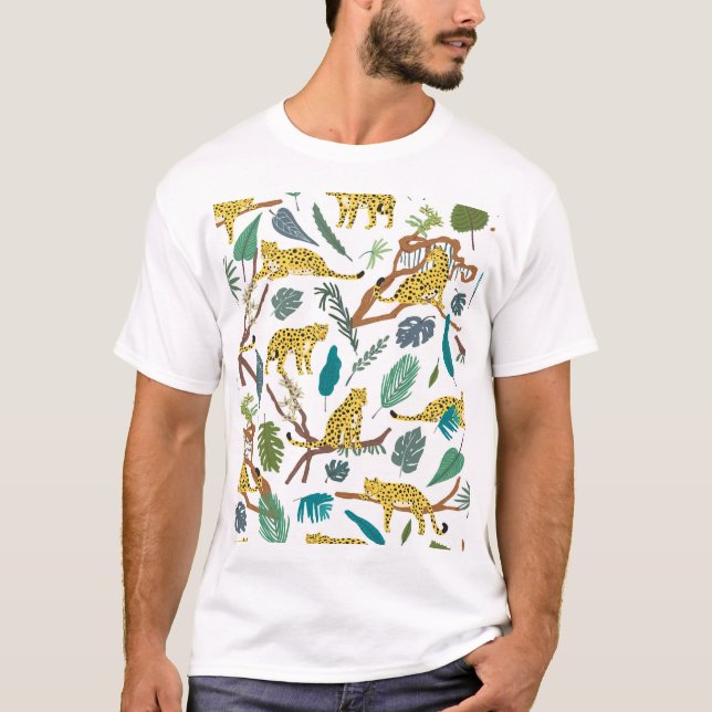 Camiseta Leopardos na selva, traçados à mão. (Frente)