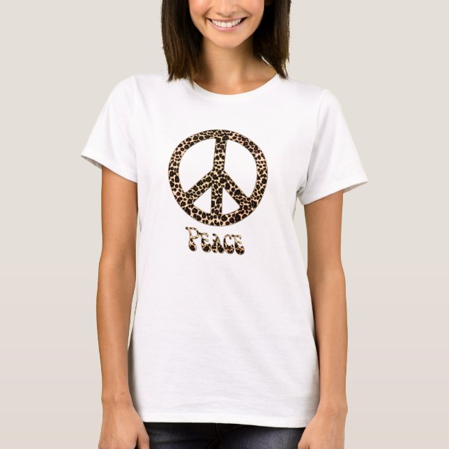 Camiseta Leopardos para a Paz ~ Leopard Imprima Sinal de Pa (Frente)