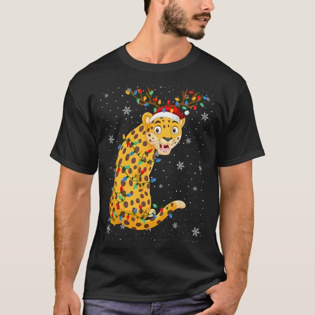 Camiseta Lepard Animal Santa Hat Festa de Natal Feia (Frente)