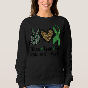 Camiseta Lepard Peace Love Cure Green Ribbon Mental Health
