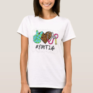 Camiseta Lepard Peace Love EMT Life Stethoscope School Nur