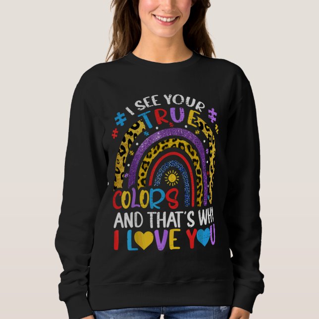 Camiseta Lepard Rainbow Vejo Seu Verdadeiro Autismo De Core (Frente)