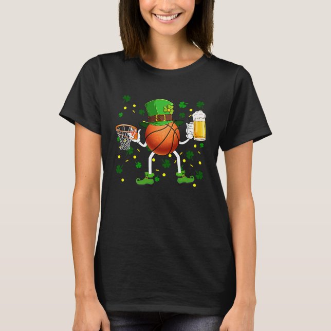 Camiseta Leprechaun Basketball Ball Basket & Beer Glass Pat (Frente)