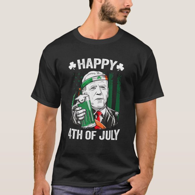 Camiseta Leprechaun Biden Happy 4 De Julho Da Rua Patrick (Frente)