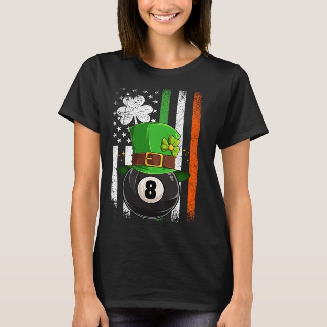 Camiseta Leprechaun Billards Pool Irish American Flag St Pa (Frente)
