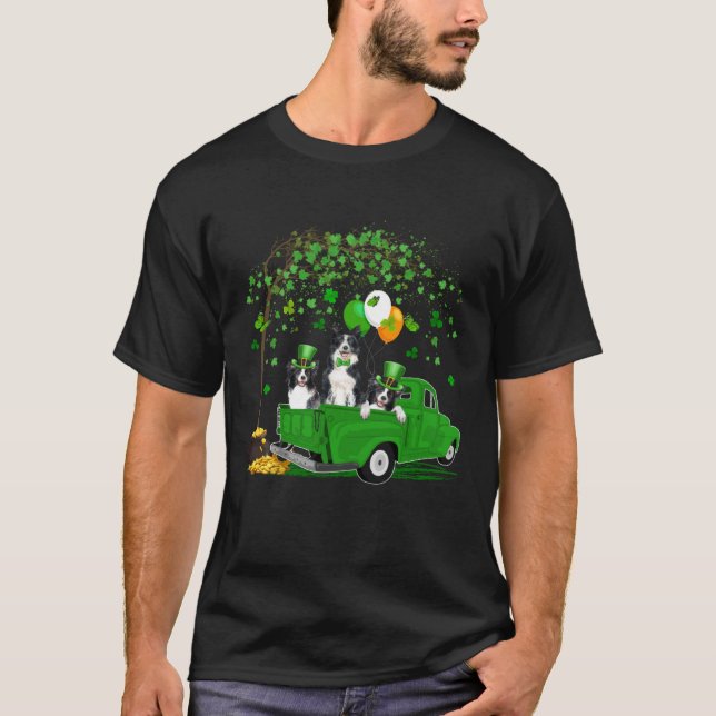 Camiseta Leprechaun Border Collie Dogs On Truck Saint Patri (Frente)