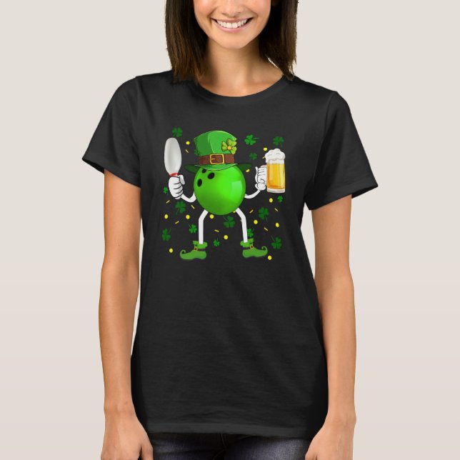 Camiseta Leprechaun Bowling Ball Pin & Glass Of Beer St Pat (Frente)