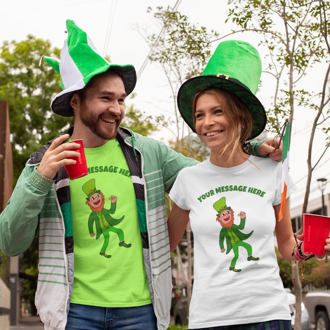 Camiseta Leprechaun de Cartoons de Mensagens Personalizadas (Criador carregado)
