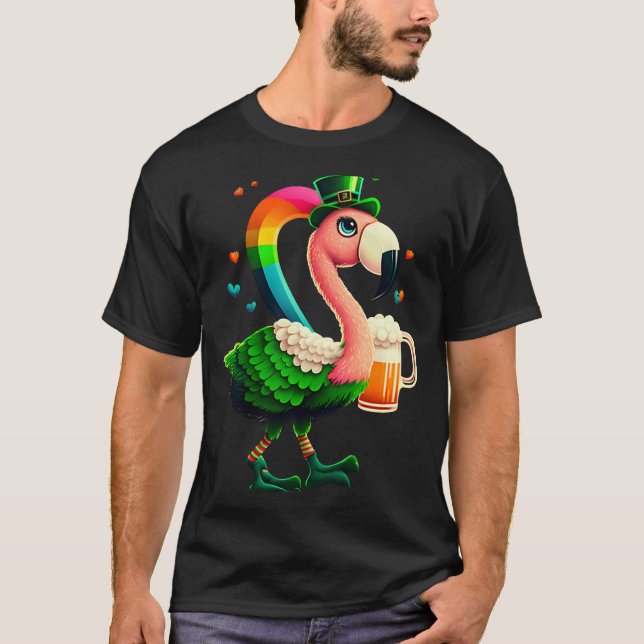 Camiseta Leprechaun Flamingo Beer Irish Flamingo St Patrick (Frente)