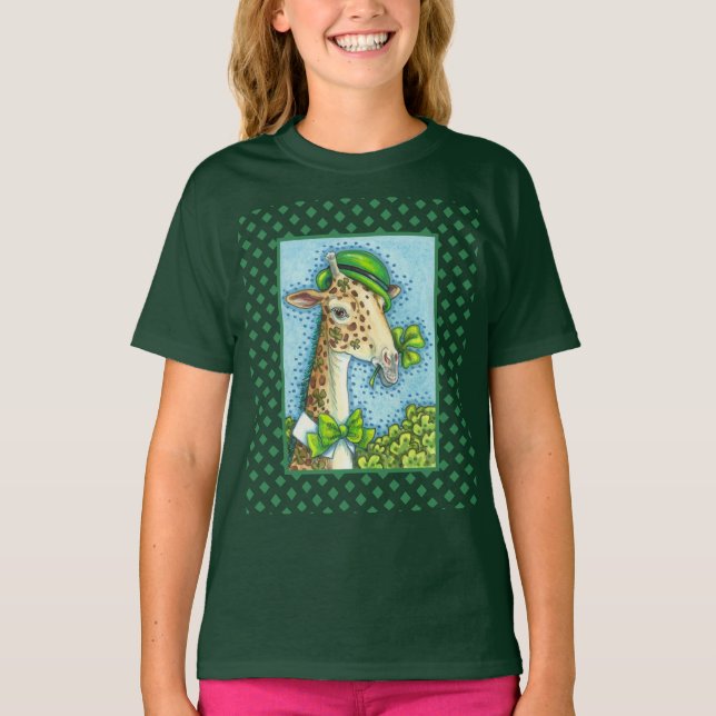 CAMISETA LEPRECHAUN GIRAFFE RUA COLORIDA. BONITA DO DIA DE  (Frente)